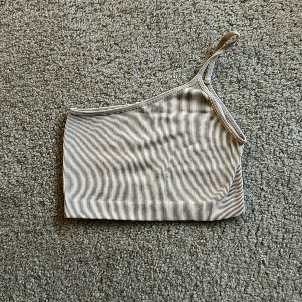 Cotton on light beige, one shoulder crop top tank